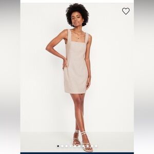 Square-Neck Linen-Blend Mini Dress - Flax Linen - Size Large
